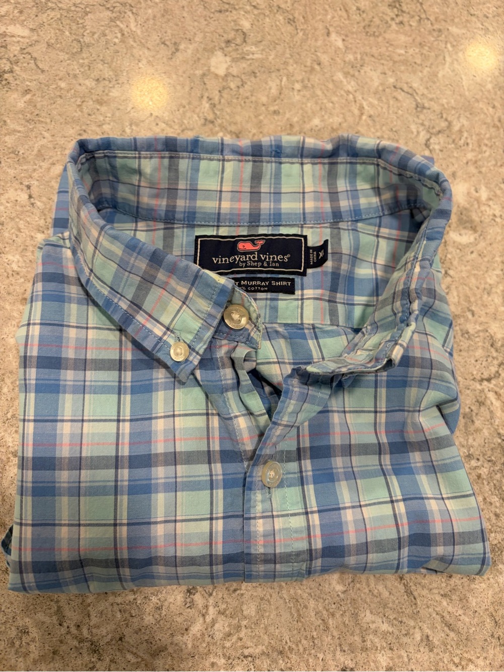 Vineyard Vines Men’s Light Blue & Aqua Plaid Button-Down Shirt
